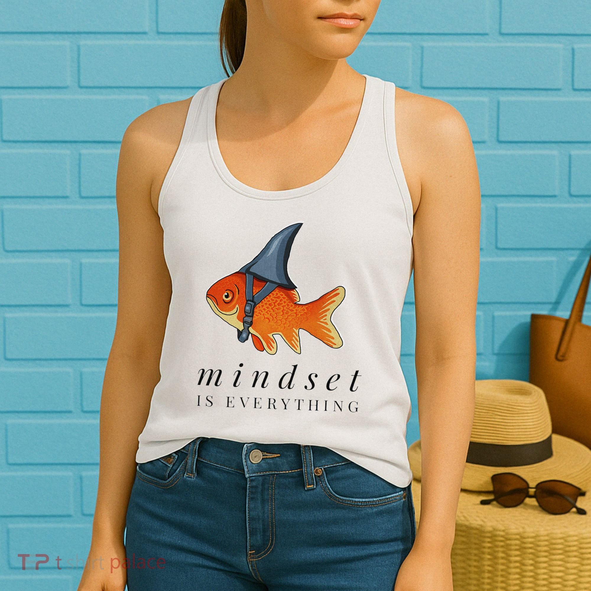 Mindset Motivational Quote Cute Goldfish Shark Women's Tank Top