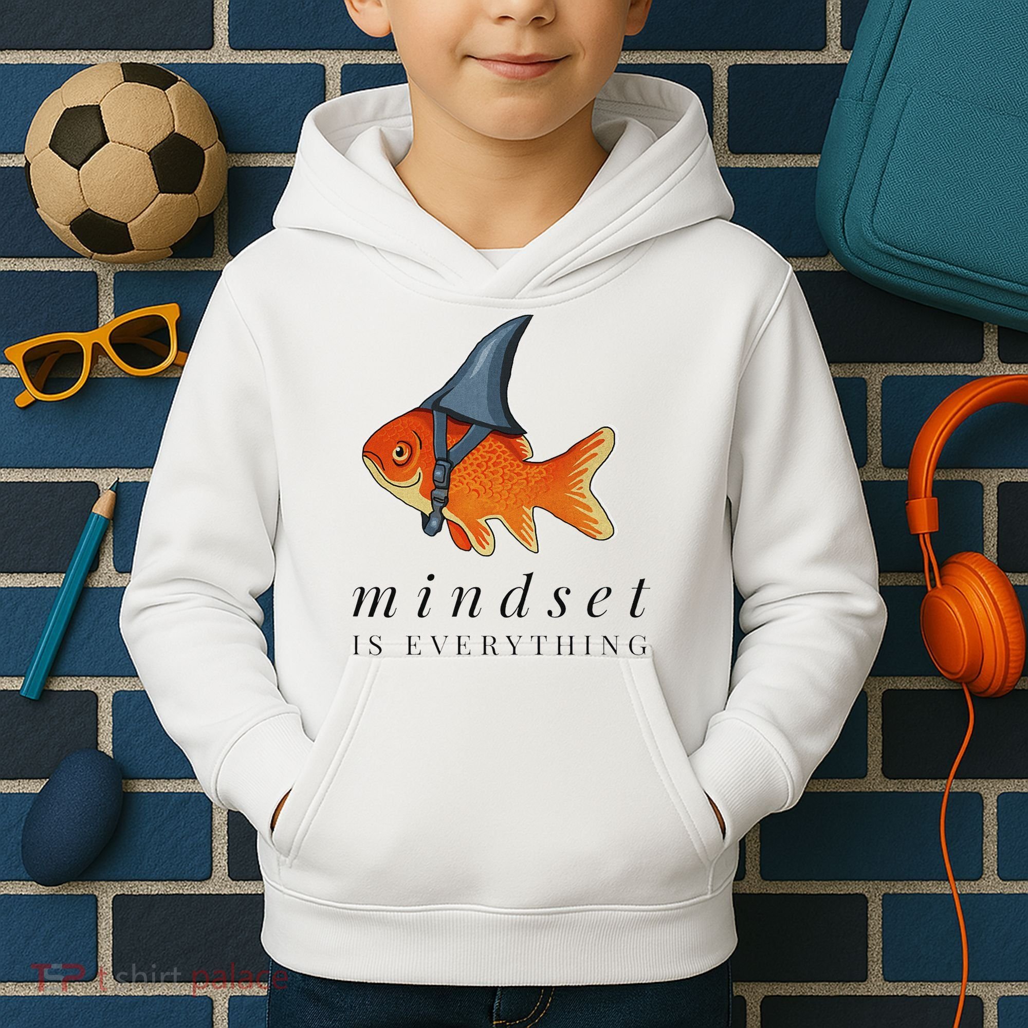 Mindset Motivational Quote Cute Goldfish Shark Kids Hoodie