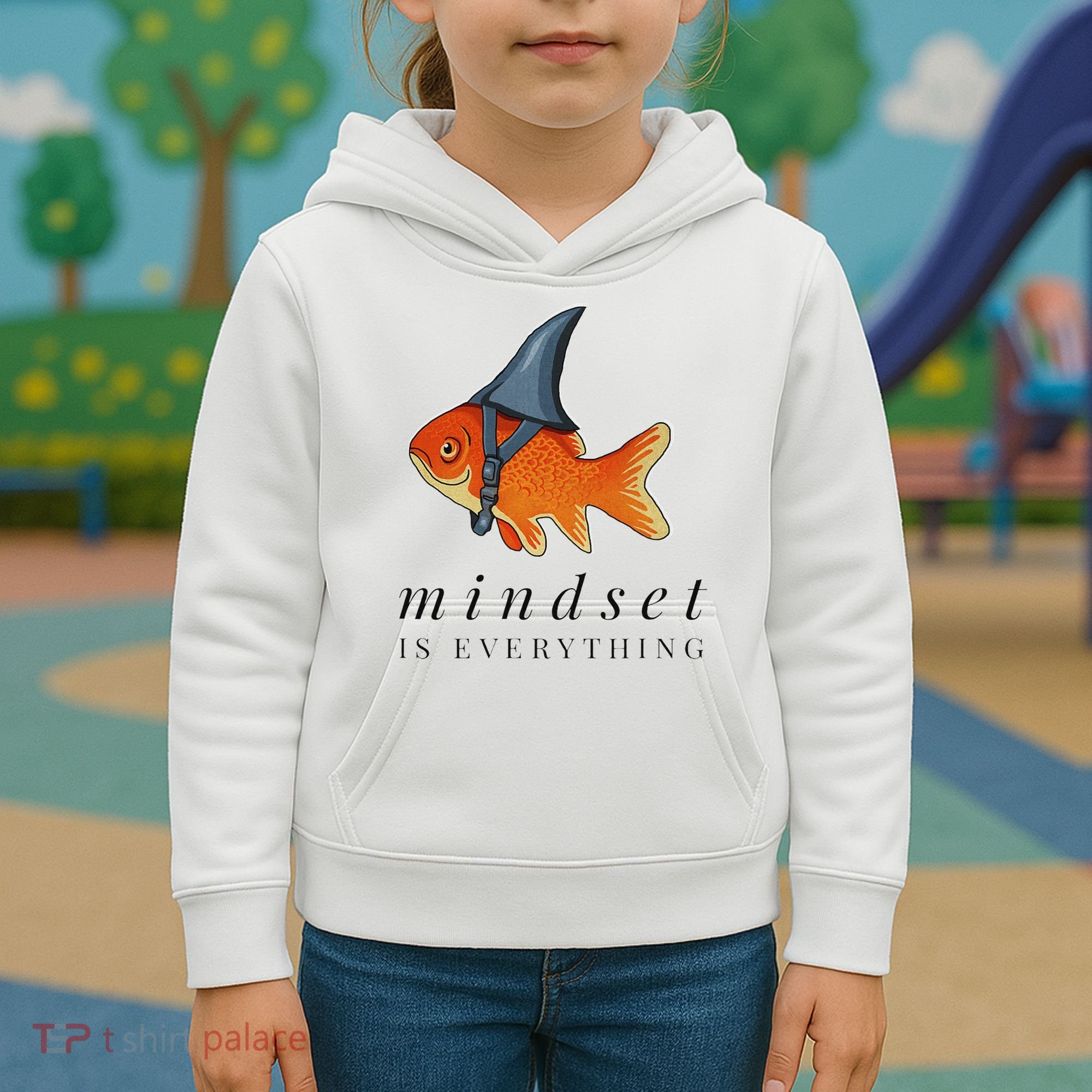 Mindset Motivational Quote Cute Goldfish Shark Kids Hoodie