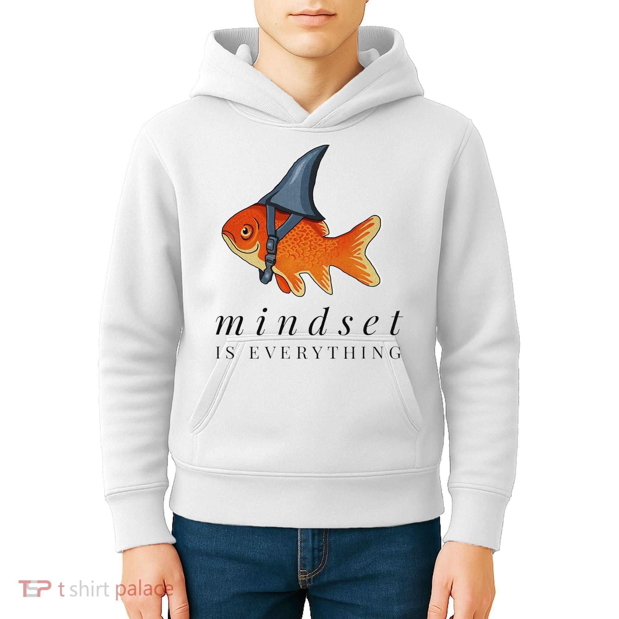 Mindset Motivational Quote Cute Goldfish Shark Kids Hoodie