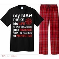 My Man Risks His Life Firefighter Wife Girlfriend Pajama Set thumb 0