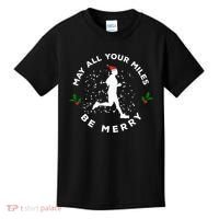 Merry Miles Running Christmas Gift For Runners Kids T-Shirt thumb 0