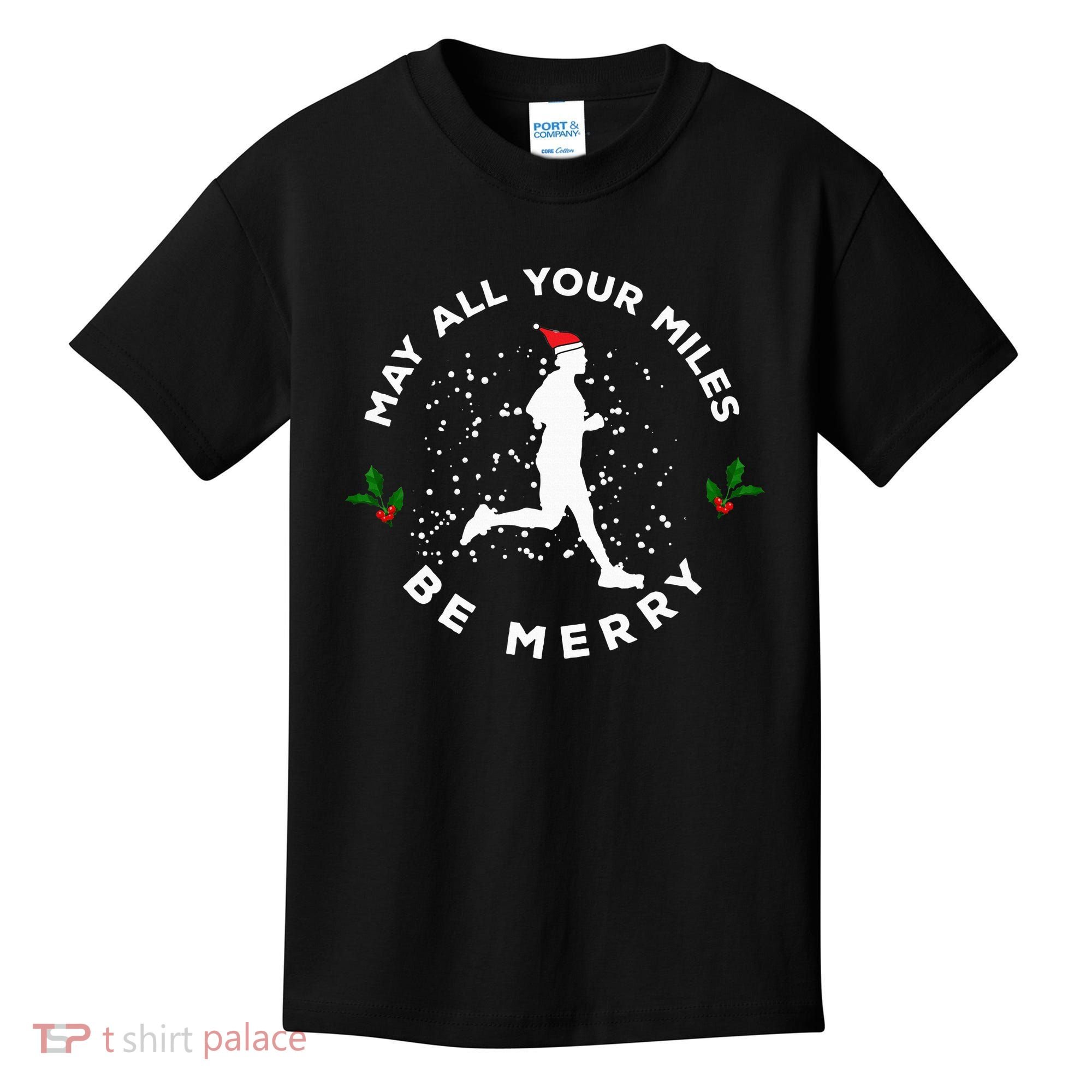 Merry Miles Running Christmas Gift For Runners Kids T-Shirt