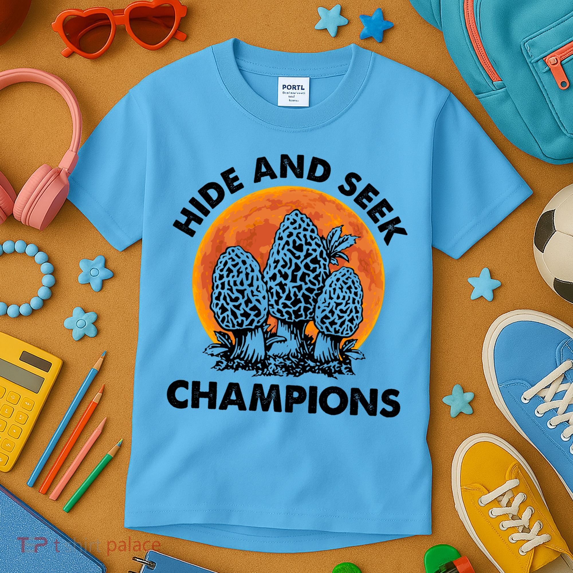 Morels Mushroom Red Moon Hide And Seek Champion Gift Kids T-Shirt