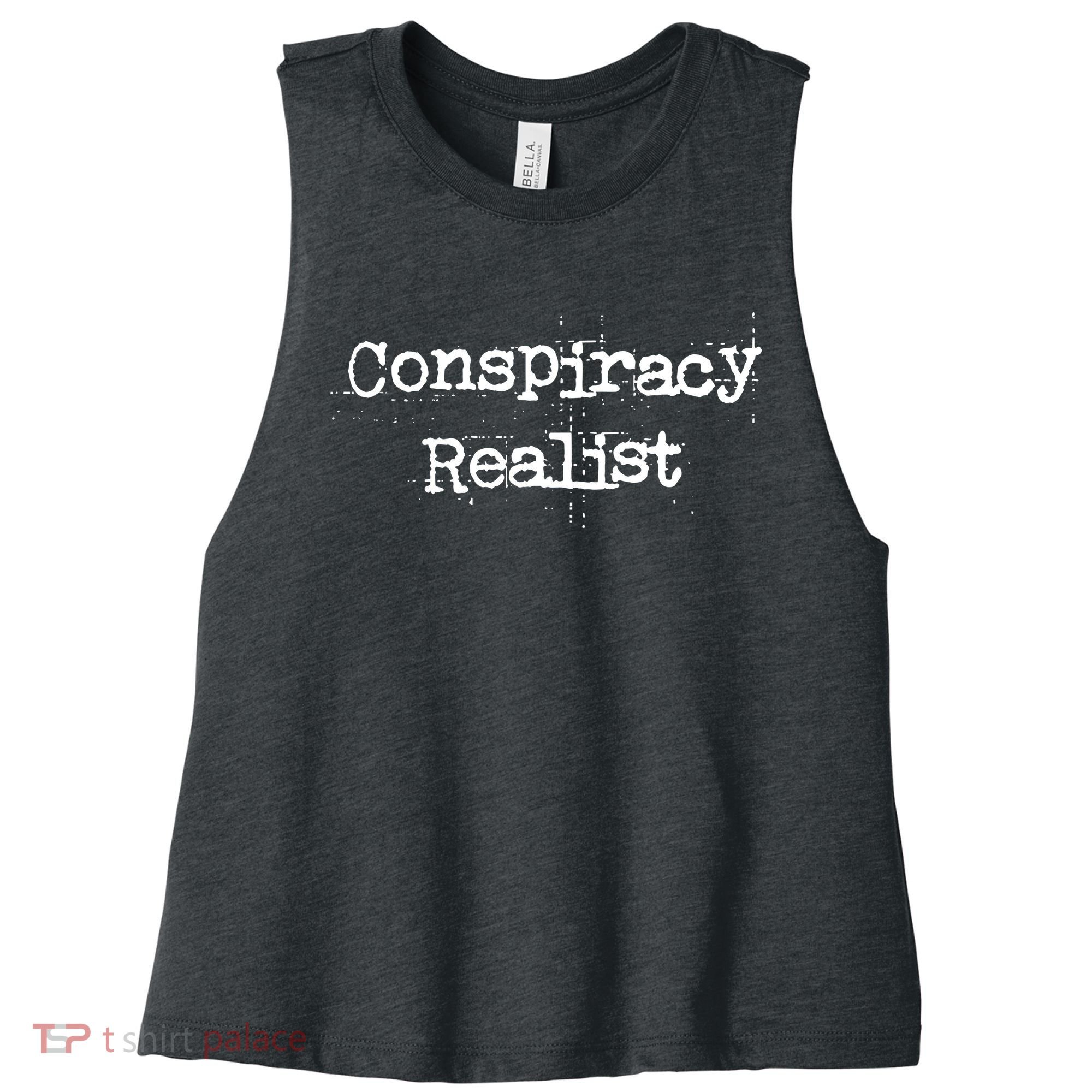 Mindy Mf Robinson Wearing Conspiracy Realist Women's Racerback Cropped Tank