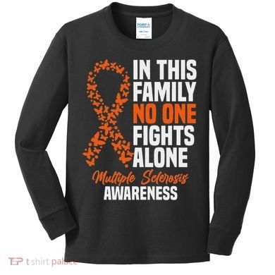 Ms Multiple Sclerosis Awareness Orange Ribbon Gift Kids Long Sleeve Shirt