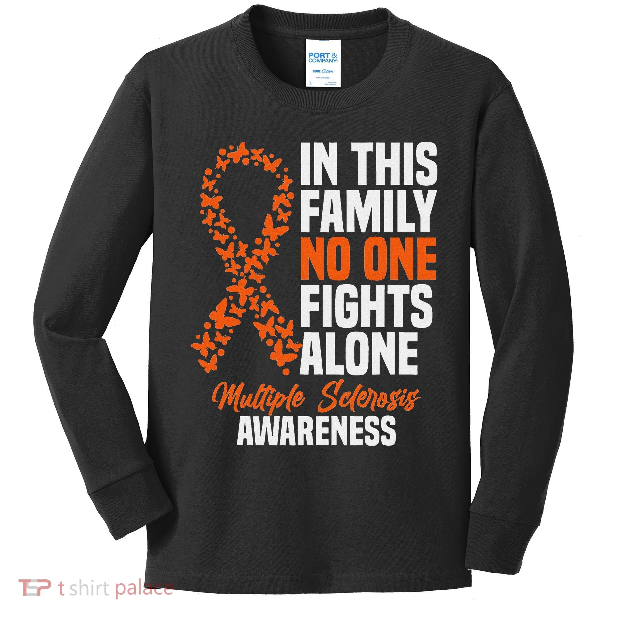 Ms Multiple Sclerosis Awareness Orange Ribbon Gift Kids Long Sleeve Shirt