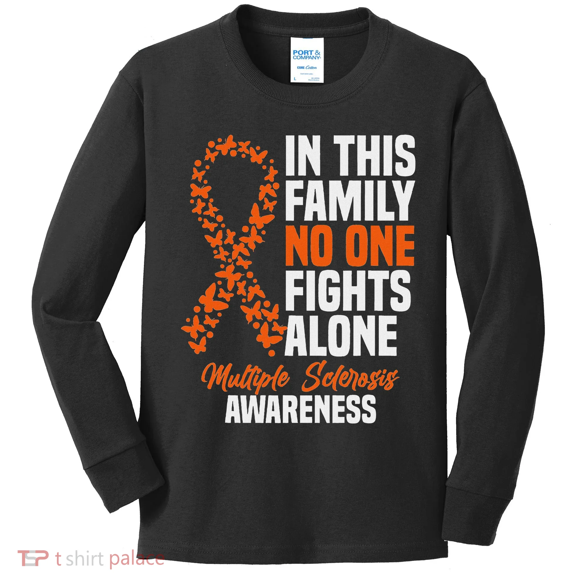 Ms Multiple Sclerosis Awareness Orange Ribbon Gift Kids Long Sleeve Shirt