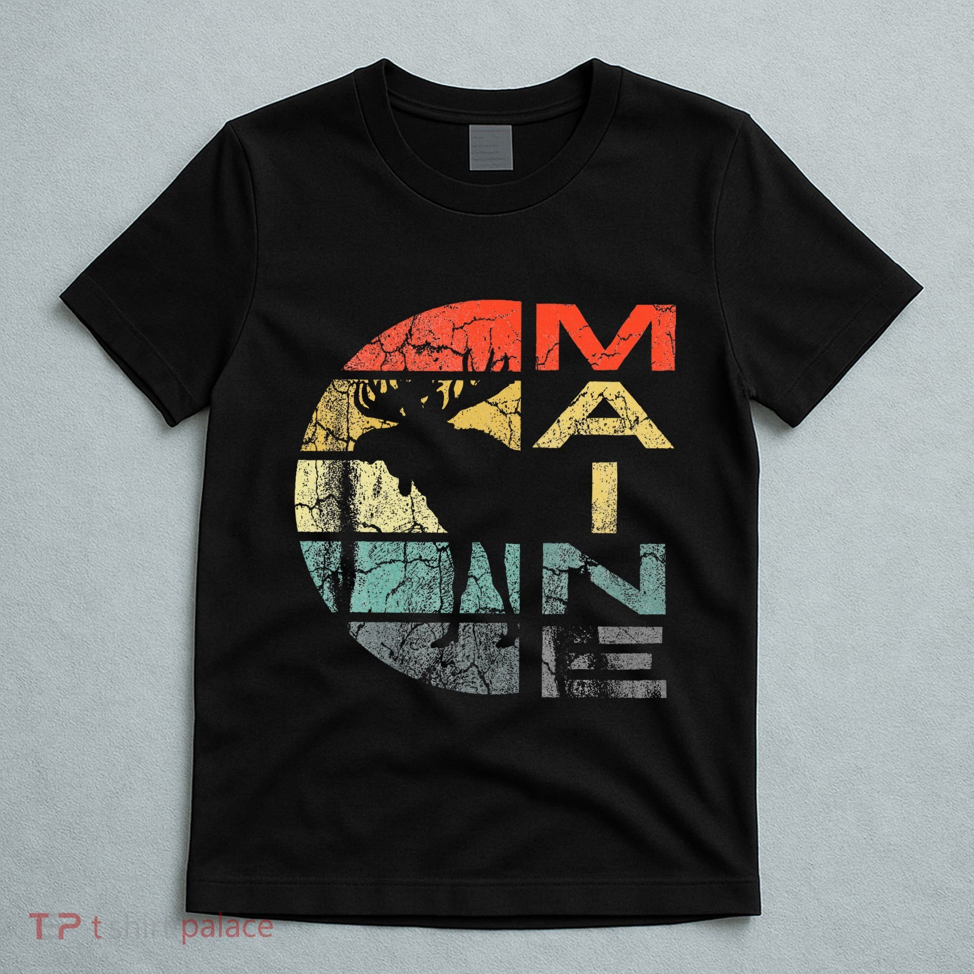 Maine Moose Silhouette Retro Sunset Acadia Vintage T-Shirt