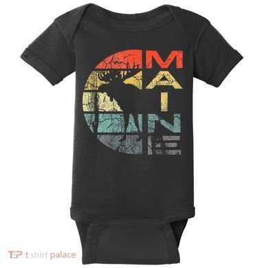 Maine Moose Silhouette Retro Sunset Acadia Vintage Baby Bodysuit