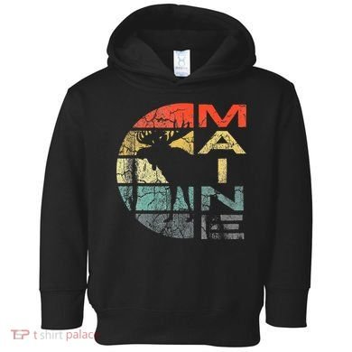 Maine Moose Silhouette Retro Sunset Acadia Vintage Toddler Hoodie