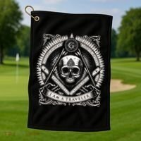 Master Mason Skull Square And Compass Freemason Masonic Golf Towel thumb 1