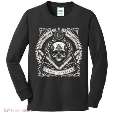 Master Mason Skull Square And Compass Freemason Masonic Kids Long Sleeve Shirt