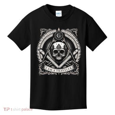 Master Mason Skull Square And Compass Freemason Masonic Kids T-Shirt
