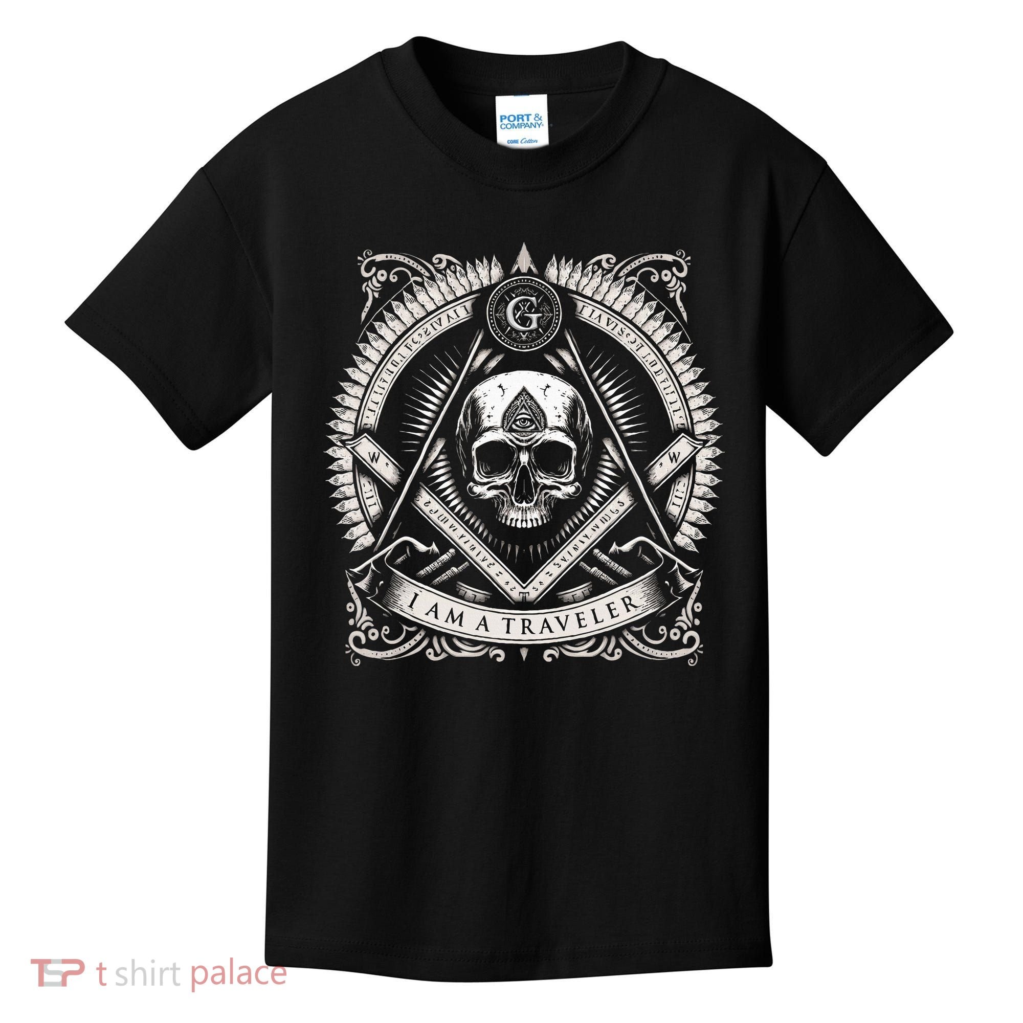 Master Mason Skull Square And Compass Freemason Masonic Kids T-Shirt
