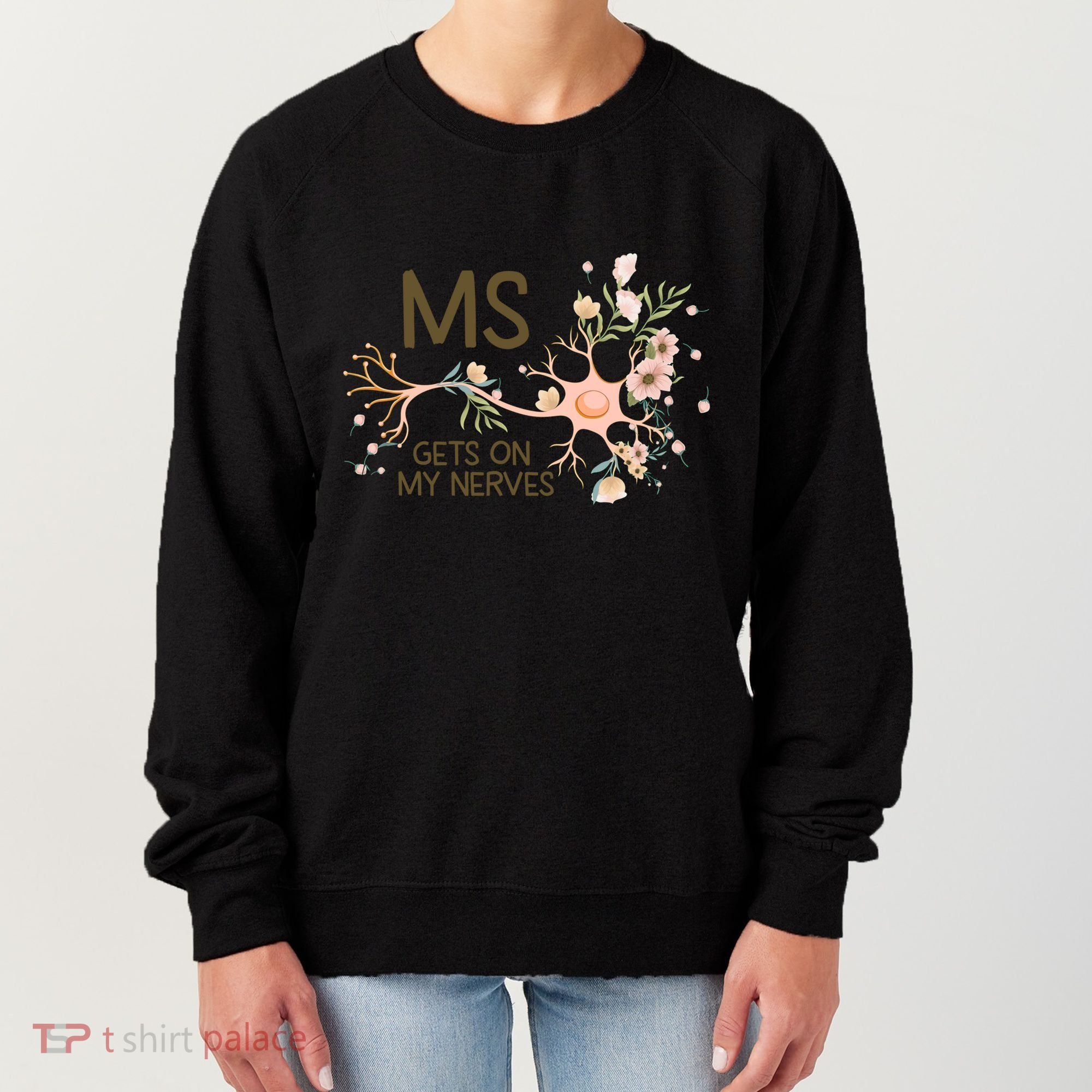Ms Multiple Sclerosis Gets On My Nerves Orange Ribbon Gift Women's Sweatshirt