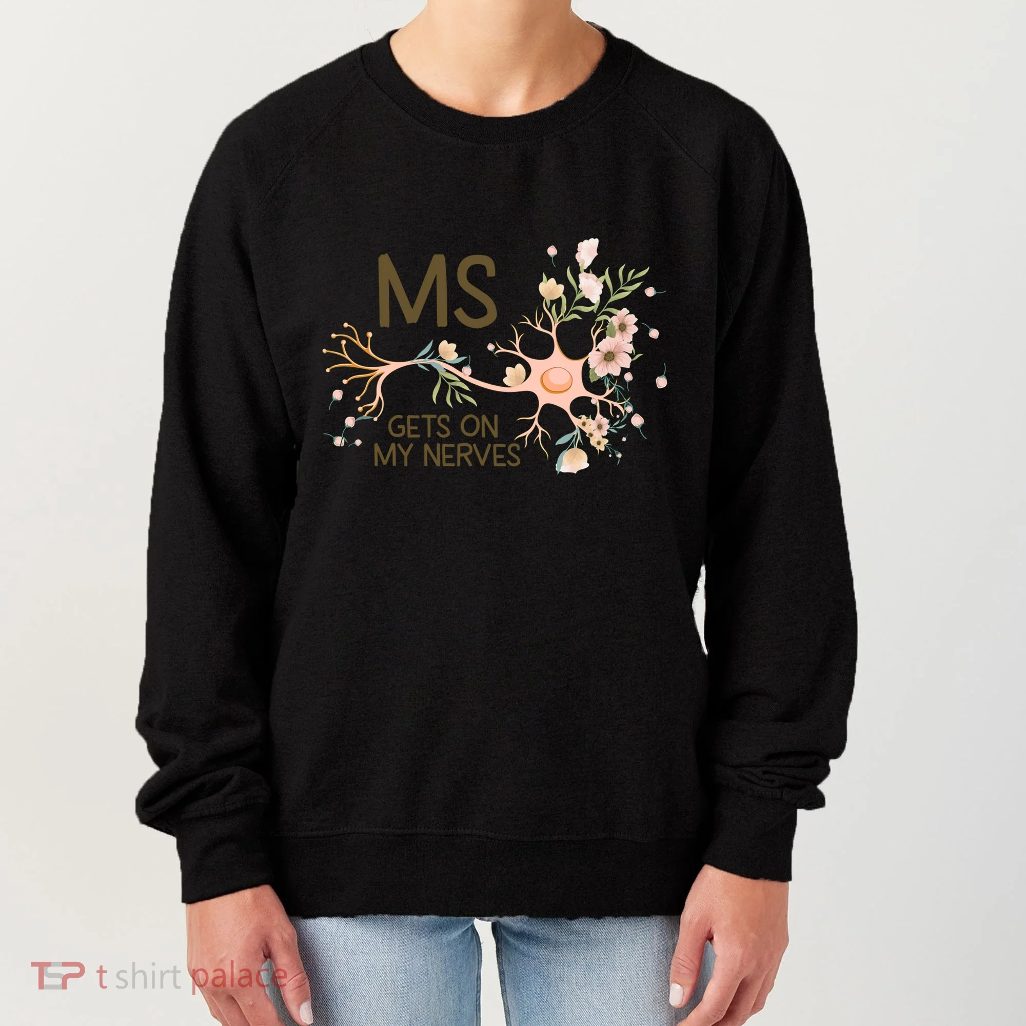 Ms Multiple Sclerosis Gets On My Nerves Orange Ribbon Gift Women's Sweatshirt