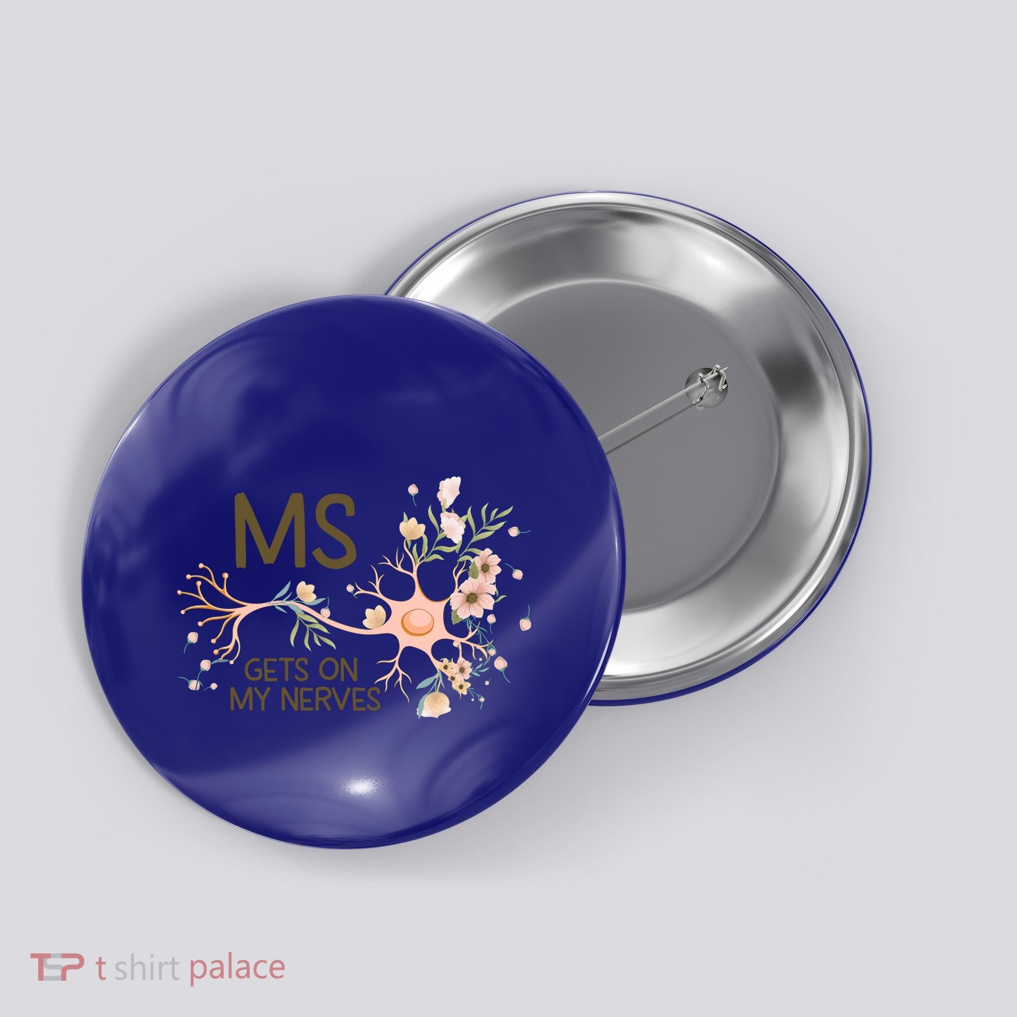 Ms Multiple Sclerosis Gets On My Nerves Orange Ribbon Gift Button