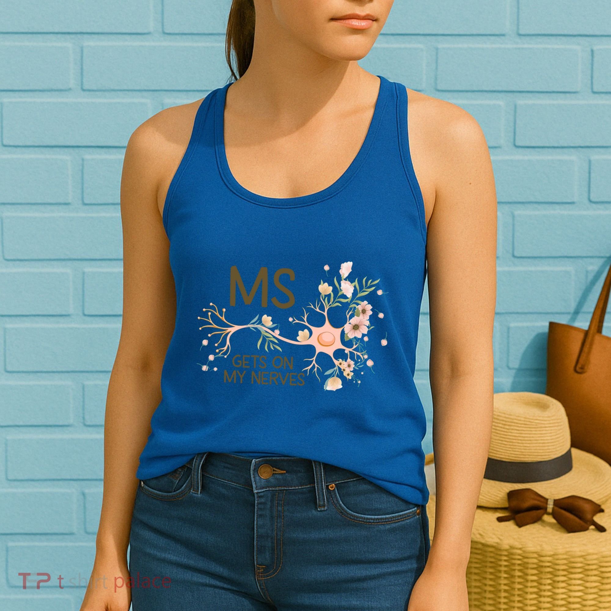 Ms Multiple Sclerosis Gets On My Nerves Orange Ribbon Gift Women's Tank Top