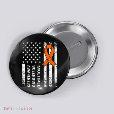 MS Multiple Sclerosis Awareness Orange Ribbon Button