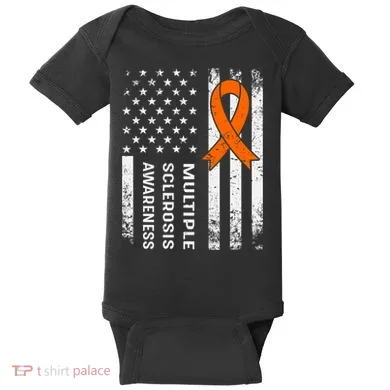 MS Multiple Sclerosis Awareness Orange Ribbon Baby Bodysuit