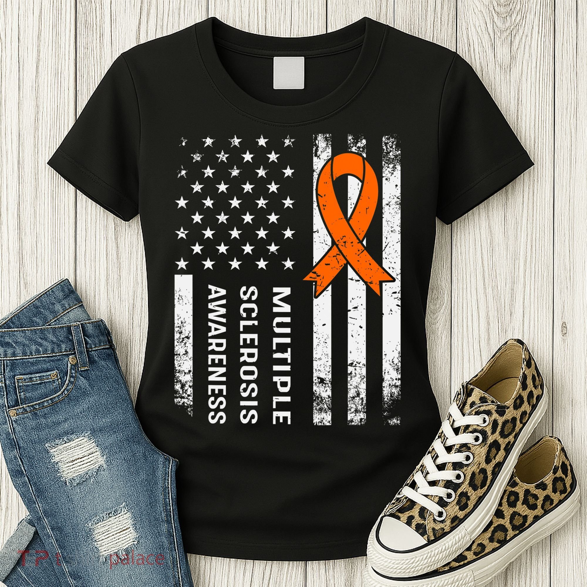 MS Multiple Sclerosis Awareness Orange Ribbon Women's T-Shirt