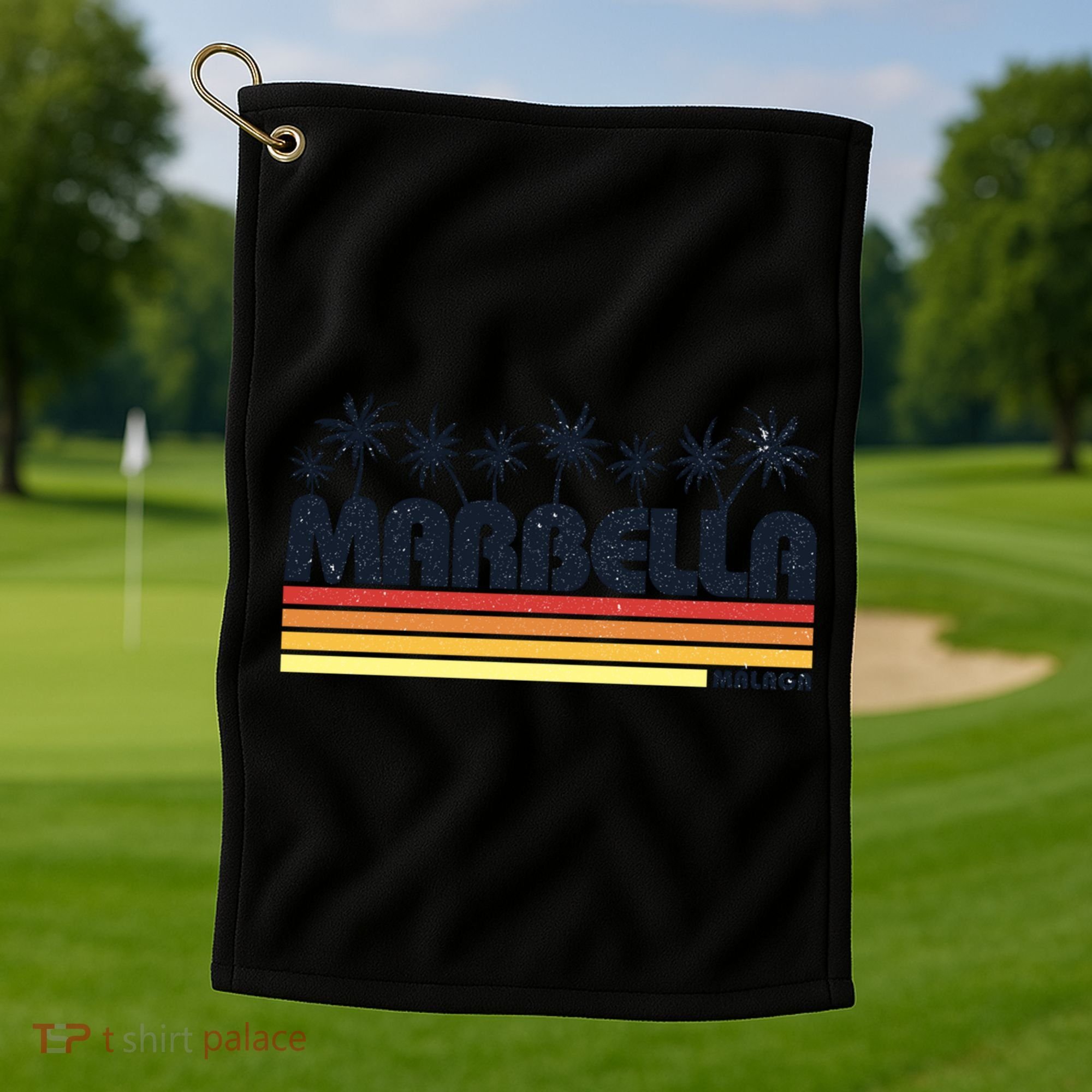 Marbella Malaga Spain Retro Beach Tourism Gift Golf Towel
