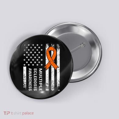 MS Multiple Sclerosis Awareness Orange Ribbon Button