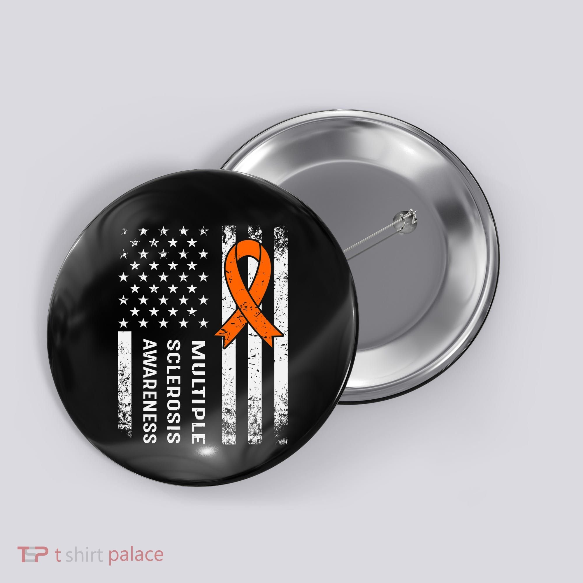 MS Multiple Sclerosis Awareness Orange Ribbon Button