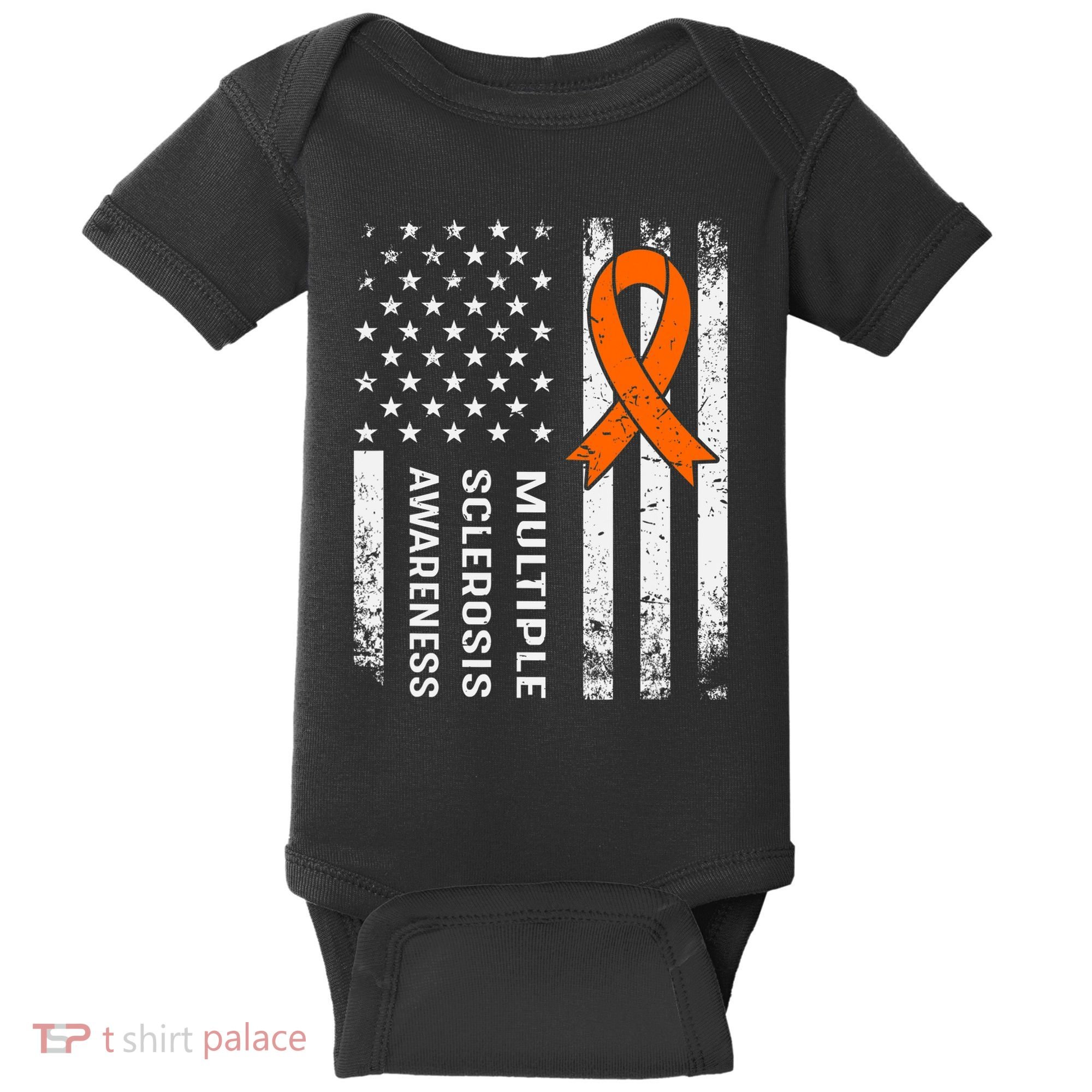 MS Multiple Sclerosis Awareness Orange Ribbon Baby Bodysuit
