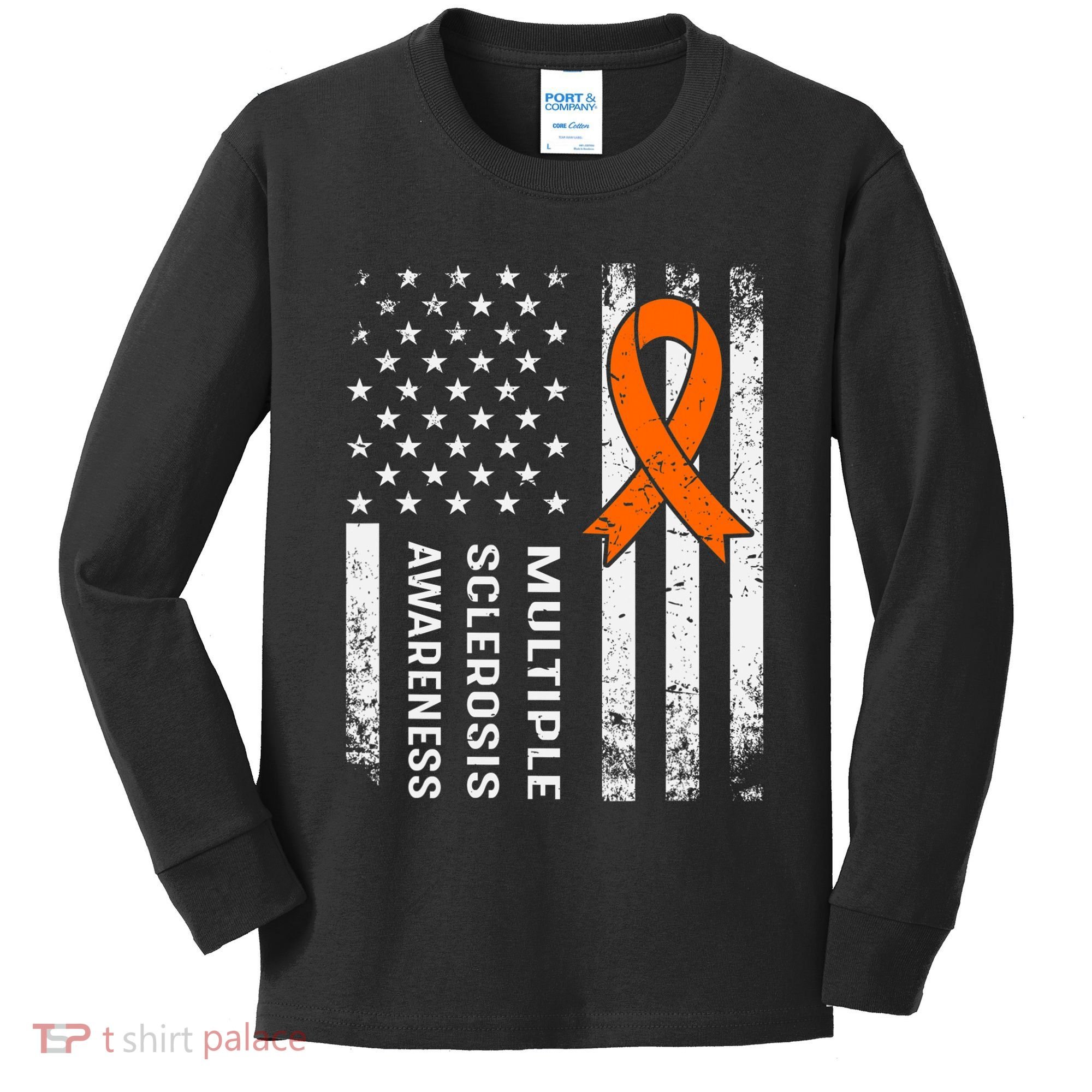 MS Multiple Sclerosis Awareness Orange Ribbon Kids Long Sleeve Shirt