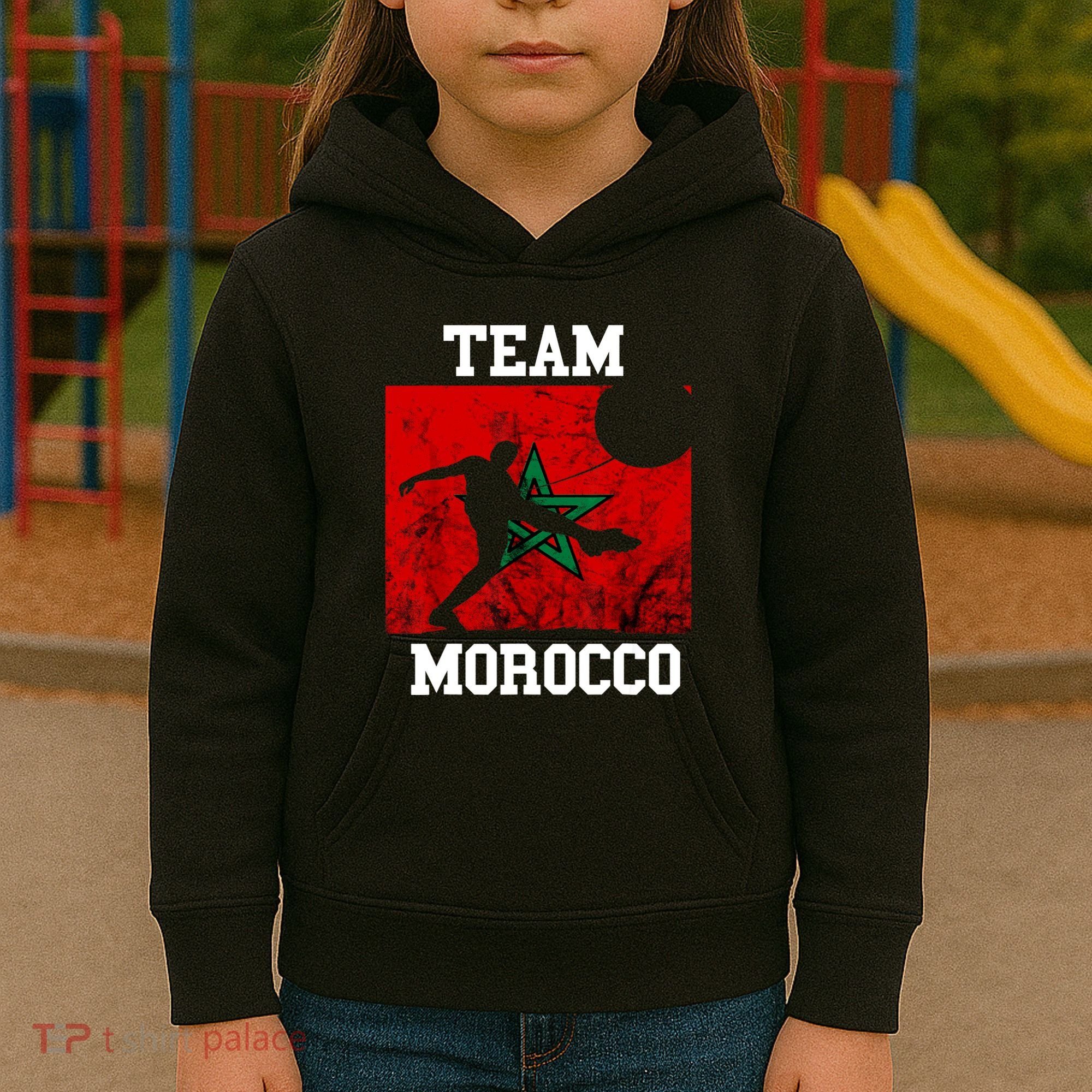 Morocco Moroccan Soccer Team Moroccan Pride Morocco Flag Kids Hoodie