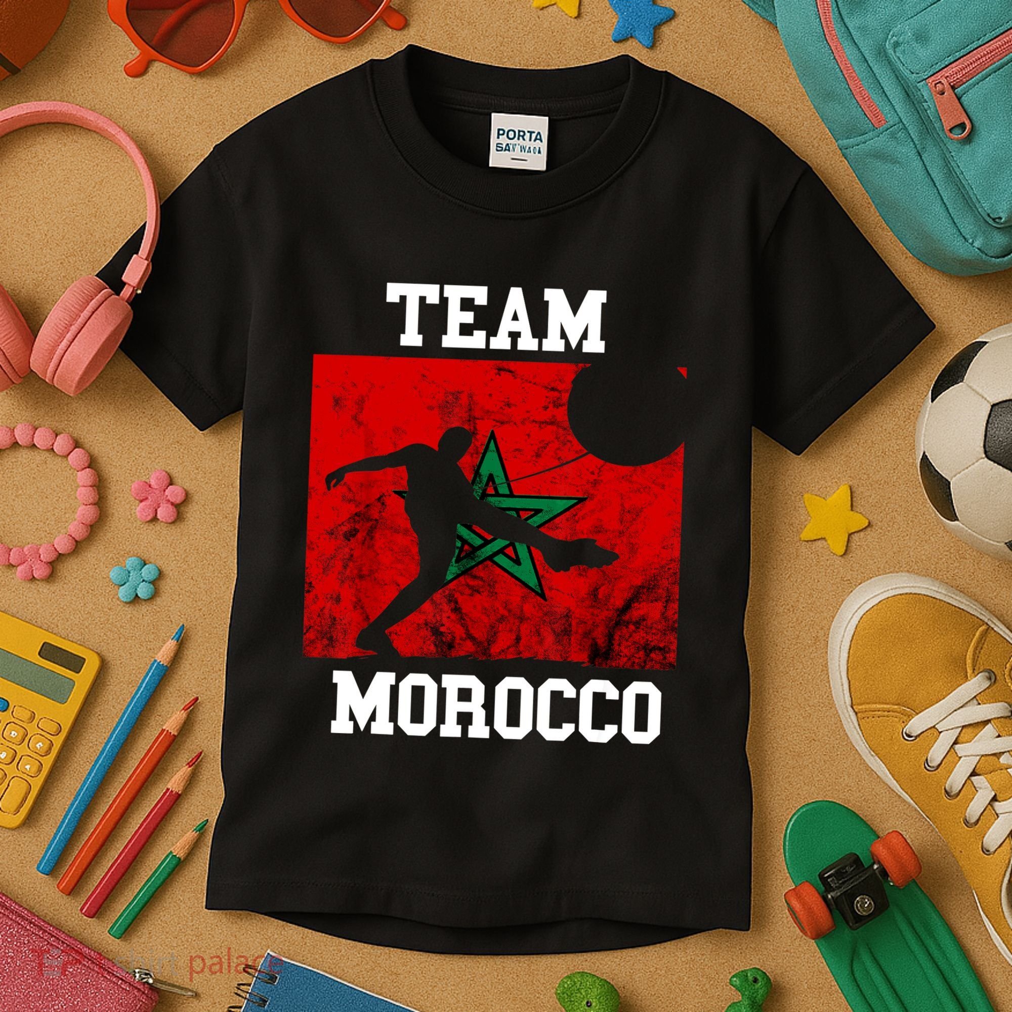 Morocco Moroccan Soccer Team Moroccan Pride Morocco Flag Kids T-Shirt