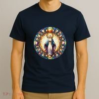 Mother Mary Stained Glass Collection: Mother Of God Jesus Christ Catholic T-Shirt thumb 3
