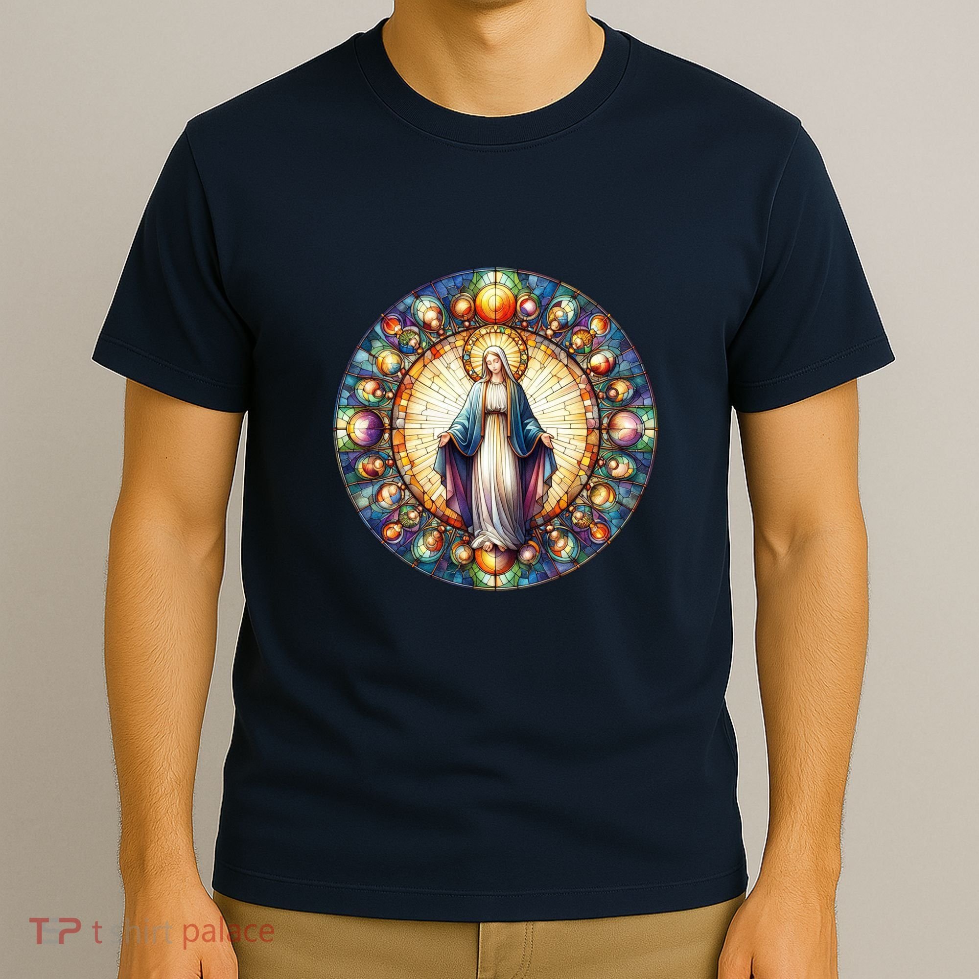 Mother Mary Stained Glass Collection: Mother Of God Jesus Christ Catholic T-Shirt