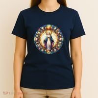 Mother Mary Stained Glass Collection: Mother Of God Jesus Christ Catholic T-Shirt thumb 4