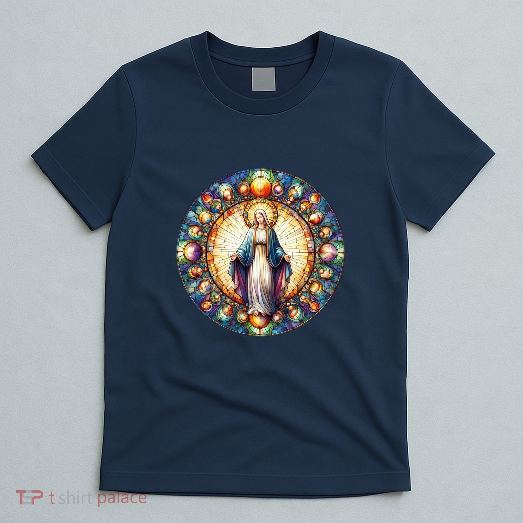 Mother Mary Stained Glass Collection: Mother Of God Jesus Christ Catholic T-Shirt