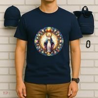 Mother Mary Stained Glass Collection: Mother Of God Jesus Christ Catholic T-Shirt thumb 6