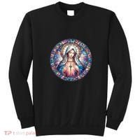 Mother Mary Stained Glass Collection: Heart God Jesus Christ Cross Catholic Sweatshirt thumb 0