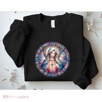 Mother Mary Stained Glass Collection: Heart God Jesus Christ Cross Catholic Sweatshirt thumb 2