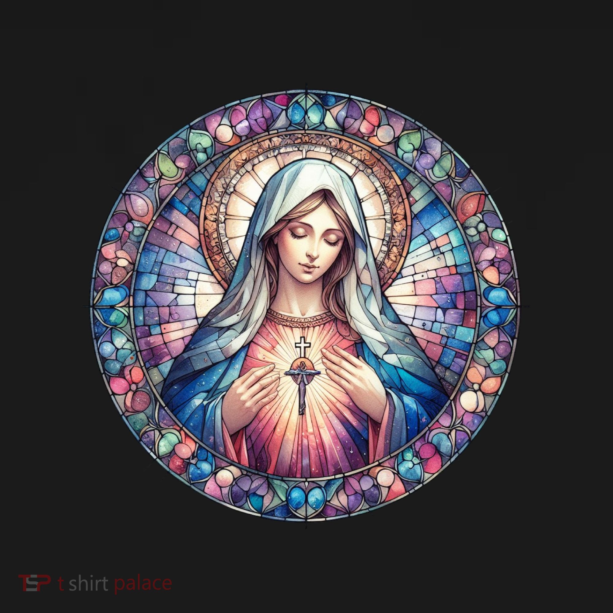 Mother Mary Stained Glass Collection: Heart God Jesus Christ Cross Catholic Women's Hoodie