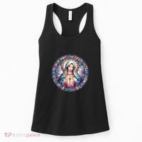 Mother Mary Stained Glass Collection: Heart God Jesus Christ Cross Catholic Women's Tank Top thumb 0