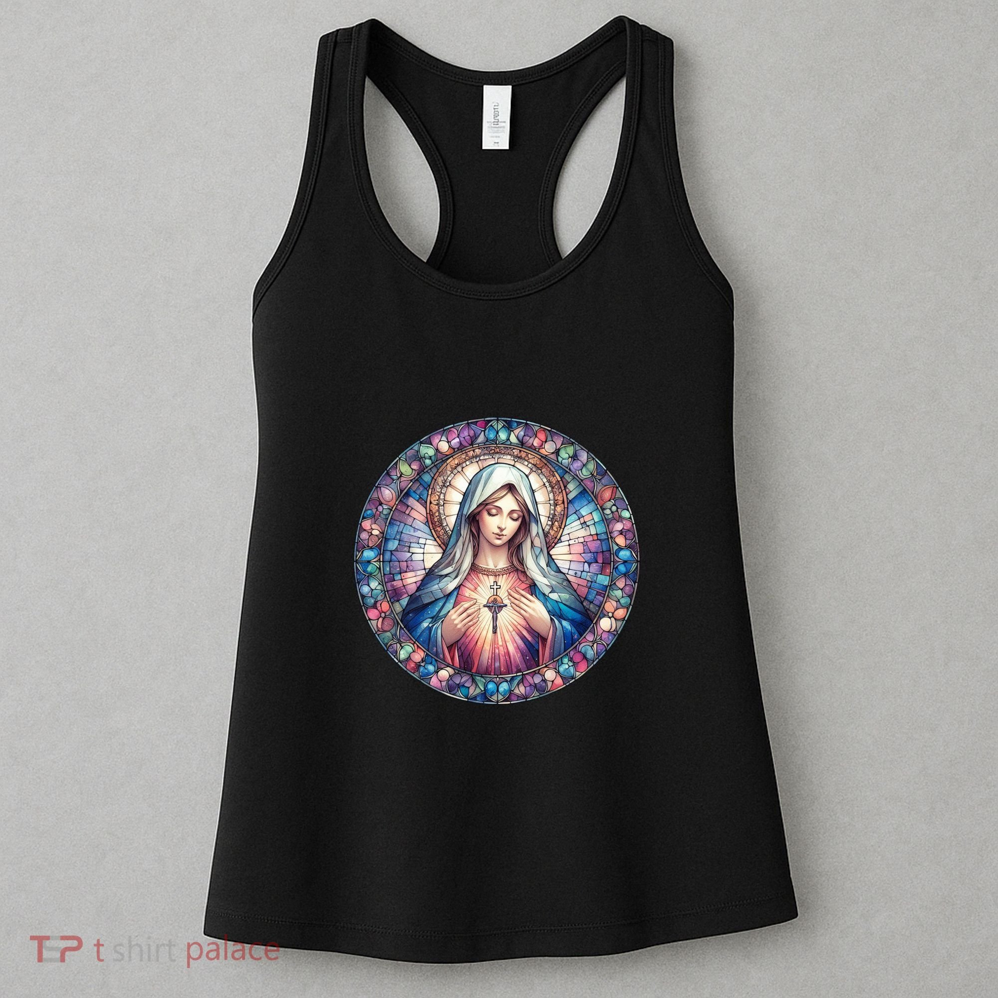 Mother Mary Stained Glass Collection: Heart God Jesus Christ Cross Catholic Women's Tank Top