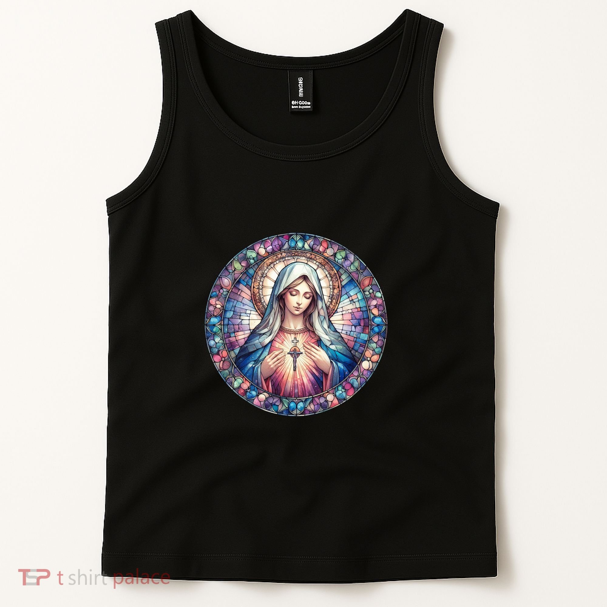 Mother Mary Stained Glass Collection: Heart God Jesus Christ Cross Catholic Tank Top
