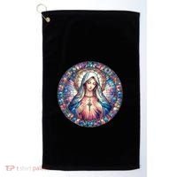Mother Mary Stained Glass Collection: Heart God Jesus Christ Cross Catholic Golf Towel thumb 0