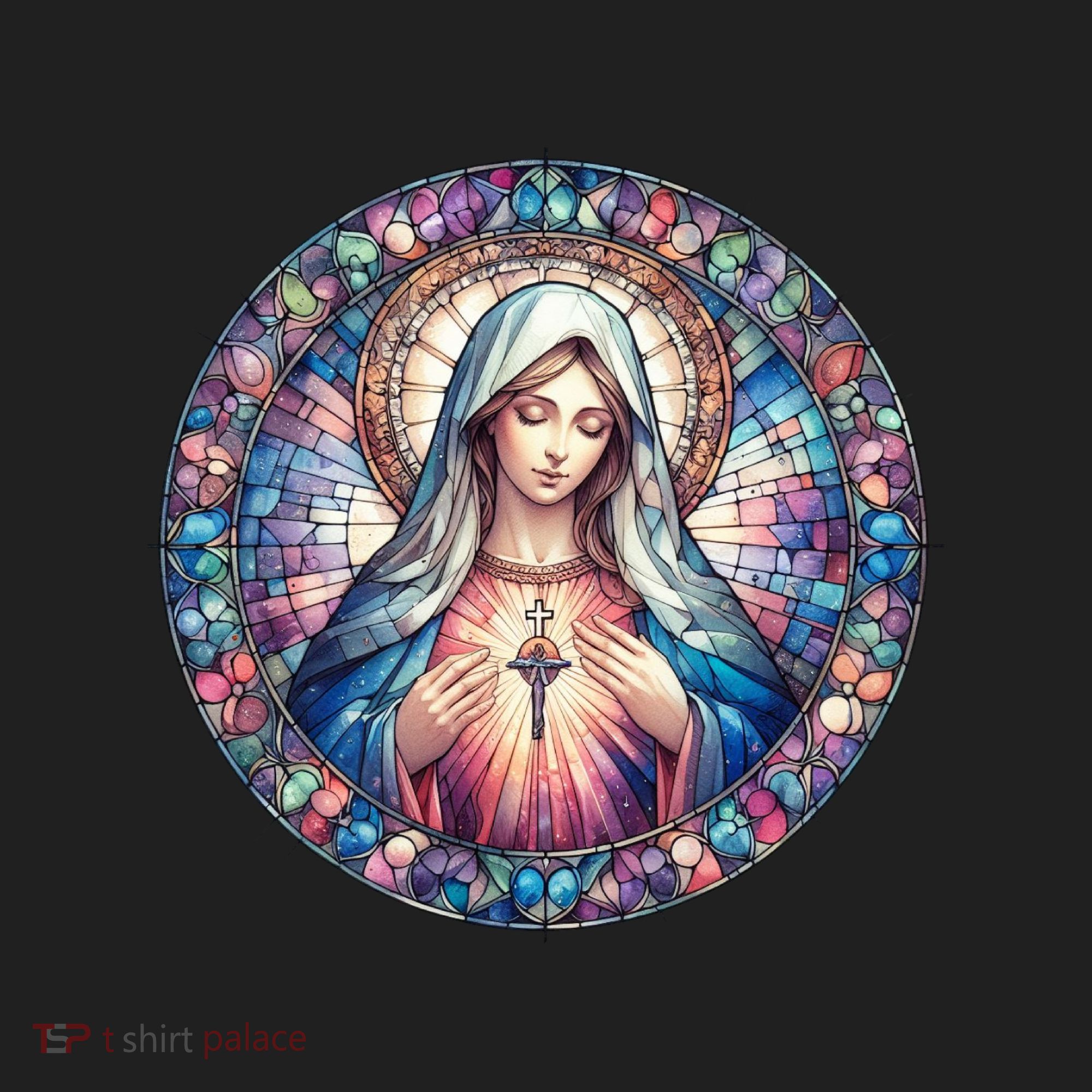 Mother Mary Stained Glass Collection: Heart God Jesus Christ Cross Catholic Golf Towel