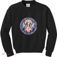 Mother Mary Stained Glass Collection: Heart God Jesus Christ Cross Catholic Kids Sweatshirt thumb 0