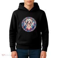 Mother Mary Stained Glass Collection: Heart God Jesus Christ Cross Catholic Kids Hoodie thumb 4