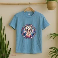 Mother Mary Stained Glass Collection: Heart God Jesus Christ Cross Catholic T-Shirt thumb 2