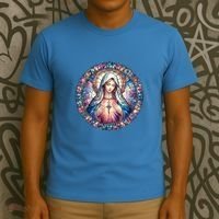 Mother Mary Stained Glass Collection: Heart God Jesus Christ Cross Catholic T-Shirt thumb 3